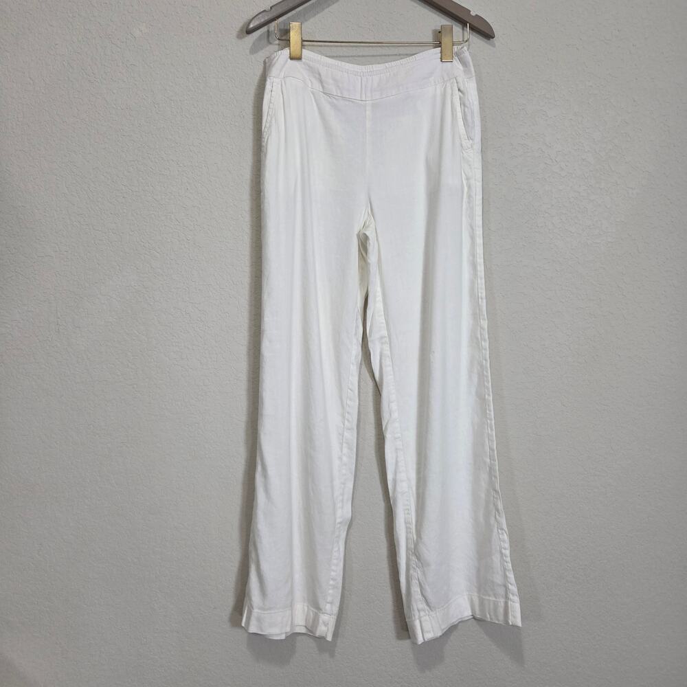 Chicos 0 R White Linen Blend Pants Womens 4 Summer Wide Leg Pull On Casual
